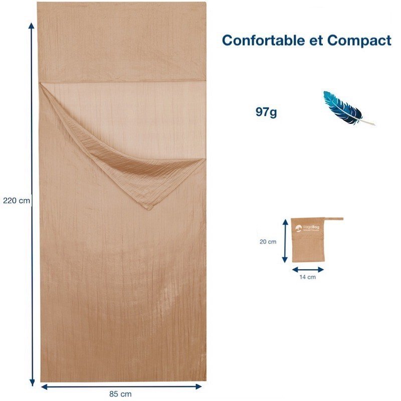Sac à Viande Soie Drap De Sac 2 Places En Soie Vagabag - 170x230cm Draps De Sacs Pour Dormir
