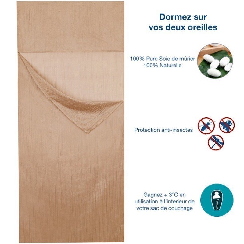 Vagabag Drap de Sac de Couchage en Soie Naturelle, Sac à Viande, Drap de Voyage à Utiliser Seul ou dans Votre Sac de Couchage (Brun Terre de Sienne