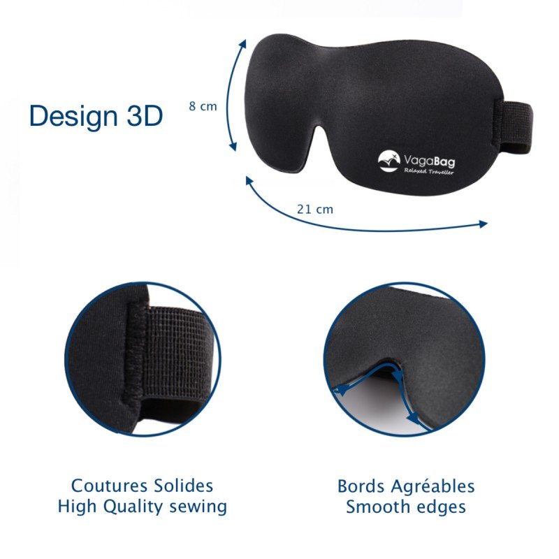 Masque De Sommeil 3D Noir En Coton Ultra-confortable - Dimensions 25x10 Cm, Neuf Sans Emballage